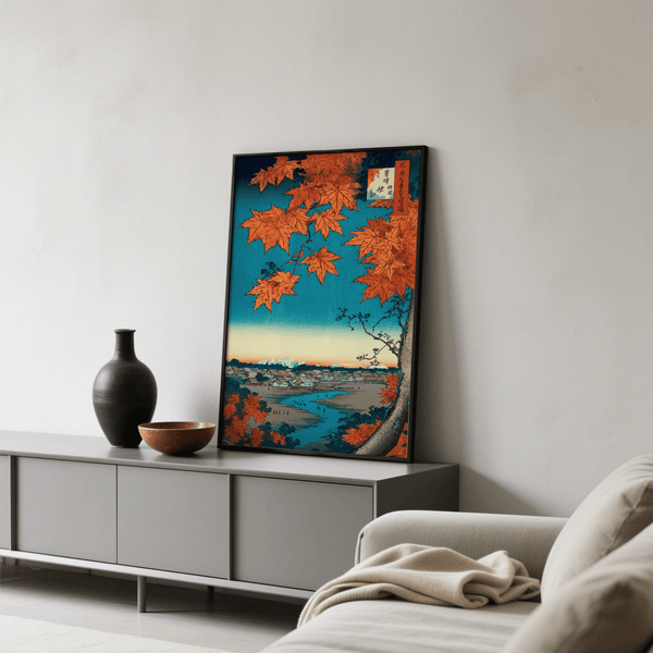 Japanese Landscape Art Print with traditional village for study wall art