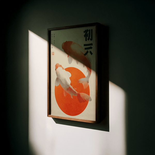 Koi Fish Wall Art in beige, orange, red for hallway wall art