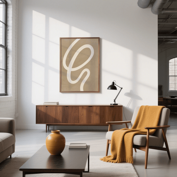 Beige and White abstract painting minimalist print for workspace wall