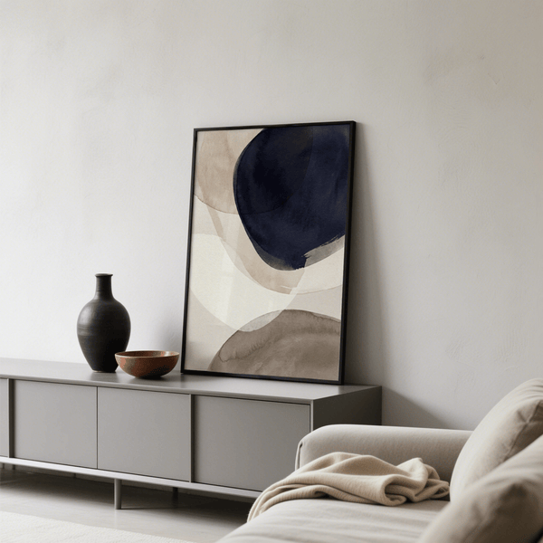 Abstract Watercolor Print wall art in beige and blue for relaxing entryway decor