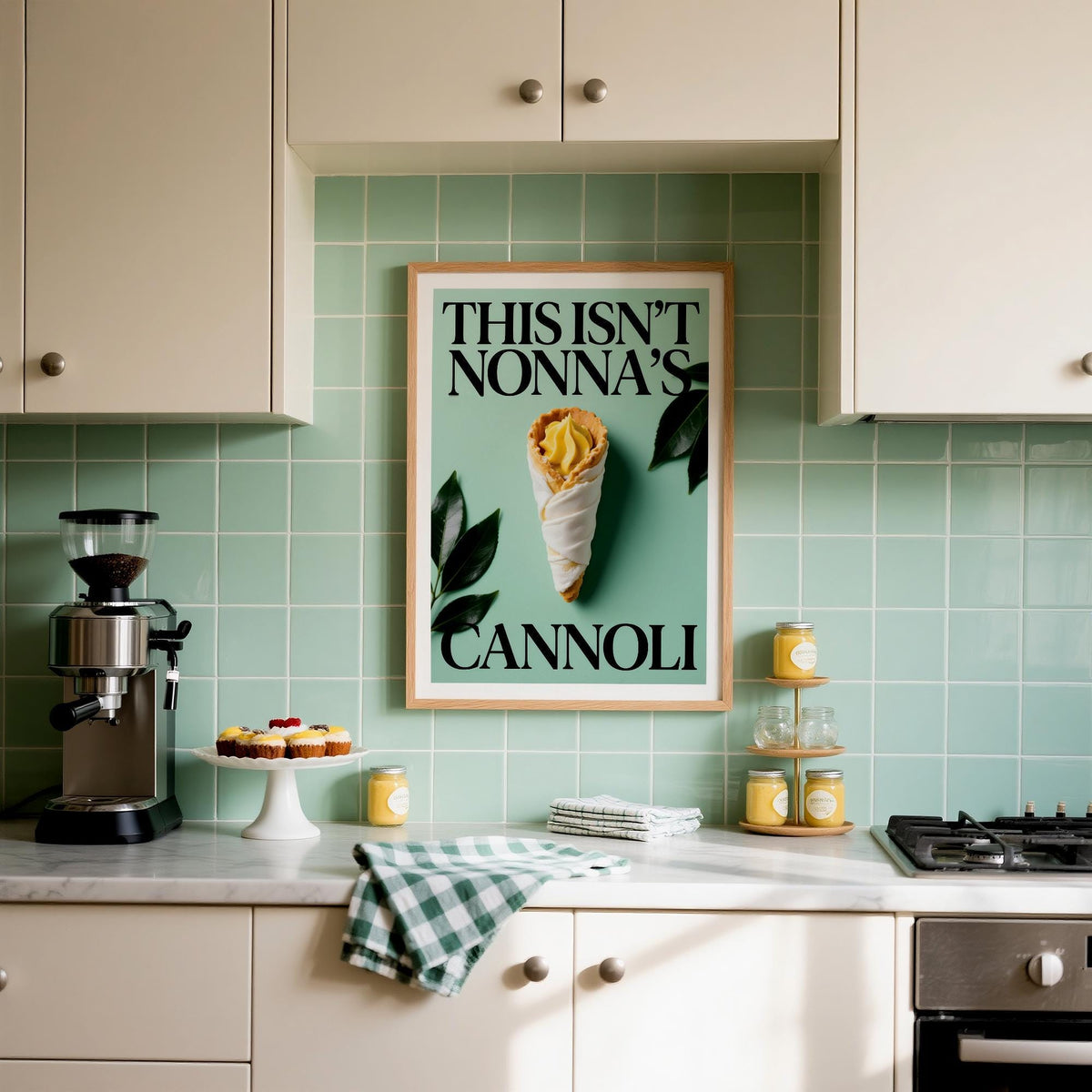 Mint green wall art with pastry cone design, ideal Italian Kitchen Art