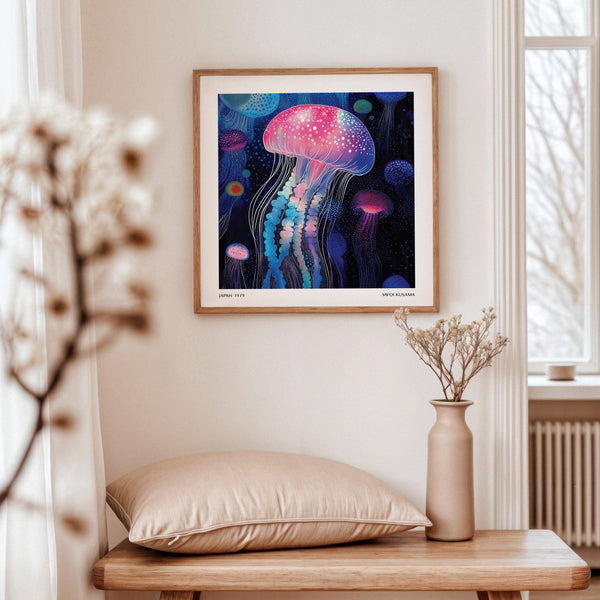 Vibrant pink wall art jellyfish suitable for ocean-themed home decor