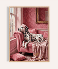 Dalmatian Art Print in Pink, White, Black for living room wall art
