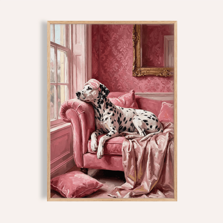 Dalmatian Art Print in Pink, White, Black for living room wall art