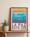La Paz Mexico Poster featuring bold BAJA SUR typography over stylized water