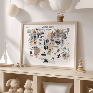 World Map for Kids art print with White background for play area