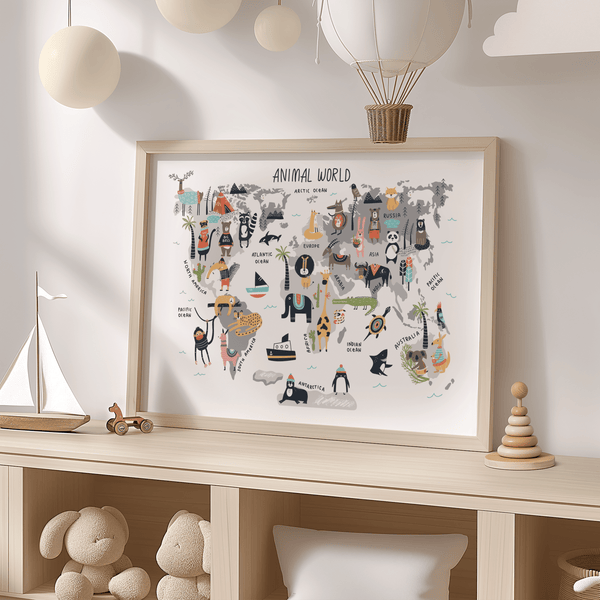 World Map for Kids art print with White background for play area