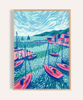 Sailboats Wall Art with blue and pink tones for living room wall art