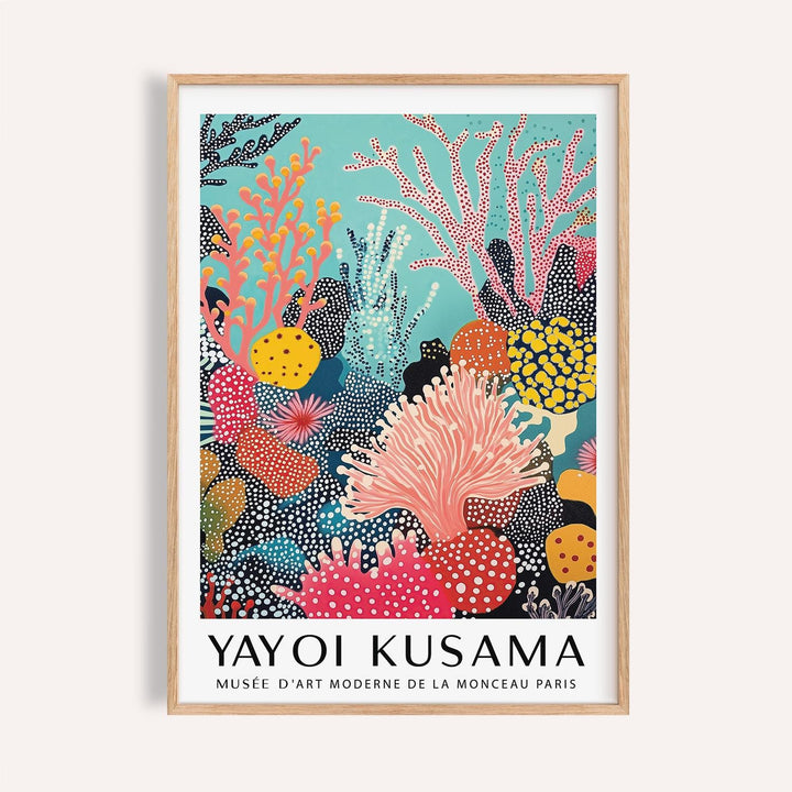 Artistic bright wall art of stylized sea creatures and abstract ocean flora