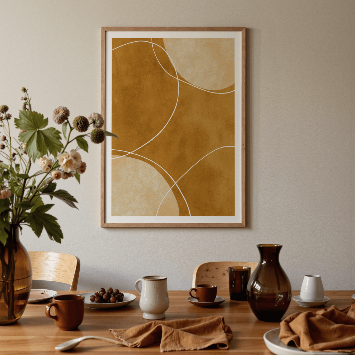 Geometric abstract poster print with overlapping arcs and simplified line design