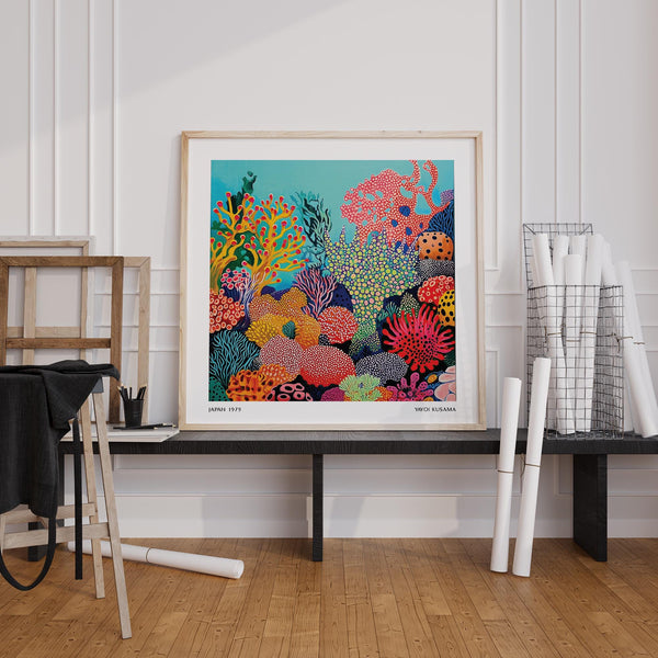 Bold and detailed coral formations in a tropical sea wall art composition for modern spaces.