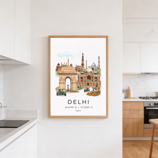 Street vendor and auto rickshaw details in vibrant cityscape poster
