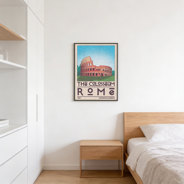 Colosseum Art Print depicting the amphitheatre arches with headline text and coordinates line