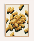 Rigatoni Pasta Print in beige and yellow for kitchen wall art