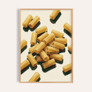 Rigatoni Pasta Print in beige and yellow for kitchen wall art