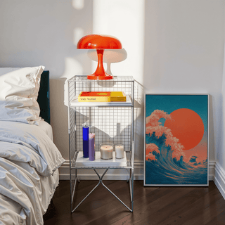 Japandi Waves Print Blue and Red wall art for entryway