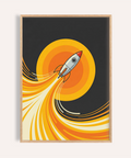 Rocket Wall Art in Yellow, Orange, and Black for nursery print