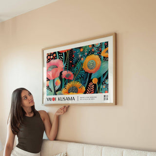 Color-rich floral wall art with dot accents ideal for gallery walls

