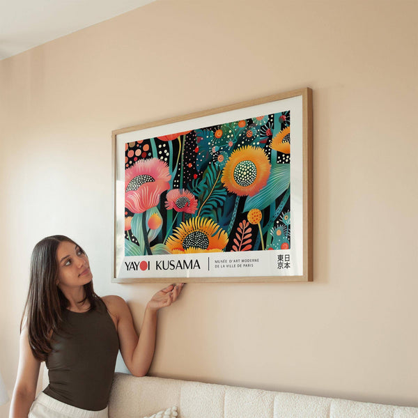 Color-rich floral wall art with dot accents ideal for gallery walls

