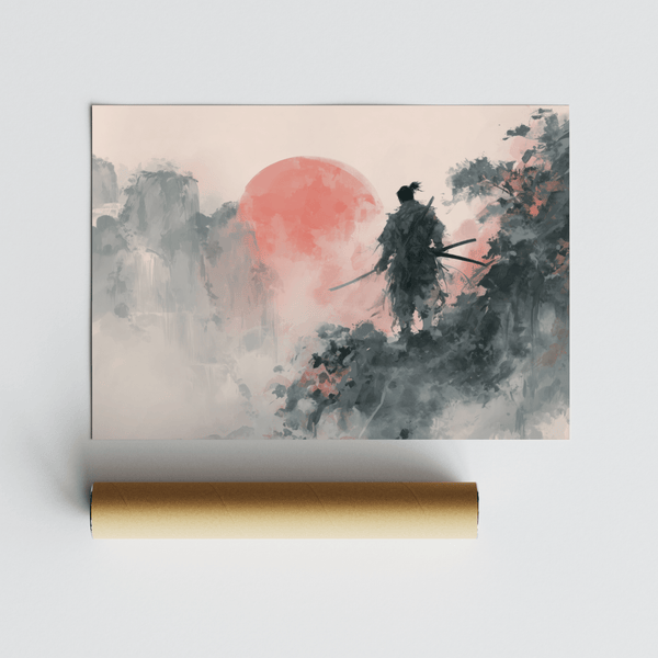 Abstract Warrior Poster in Black brushstrokes and Red hues, ideal for creative space