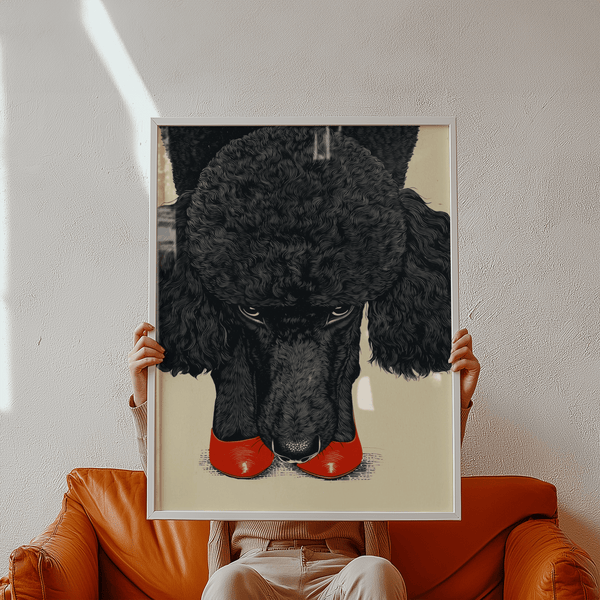 Poodle Wall Art print with black poodle, ideal for office wall
