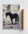Black Horse Art Print capturing dense stippling and open background