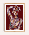 Painted abstract figure poster with raised arm and segmented face
