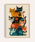 Colorful Cat Wall Art print with multicolored cats, perfect for kids' rooms
