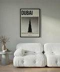 Detail crop of Burj Khalifa Art Print highlighting the stepped tower silhouette and contrast-heavy photo