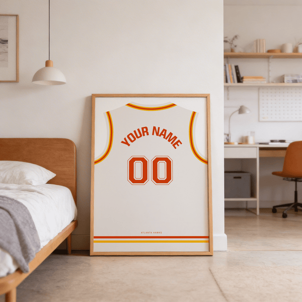 Close view of Atlanta Hawks Basketball Jersey Poster highlighting striped trim