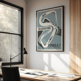 Silverstone Formula 1 Art Print featuring sweeping circuit outline and British Grand Prix text