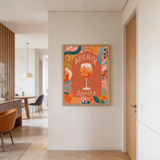 Presenting bar-themed wall art print with citrus segments and dotted abstract shapes
