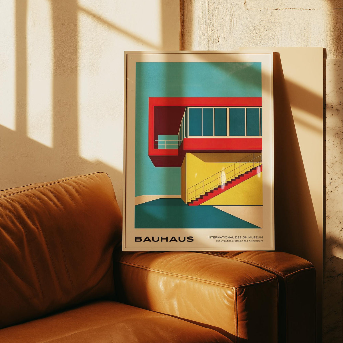 Bauhaus-style building with staircase detail featured in art mid century modern decor.