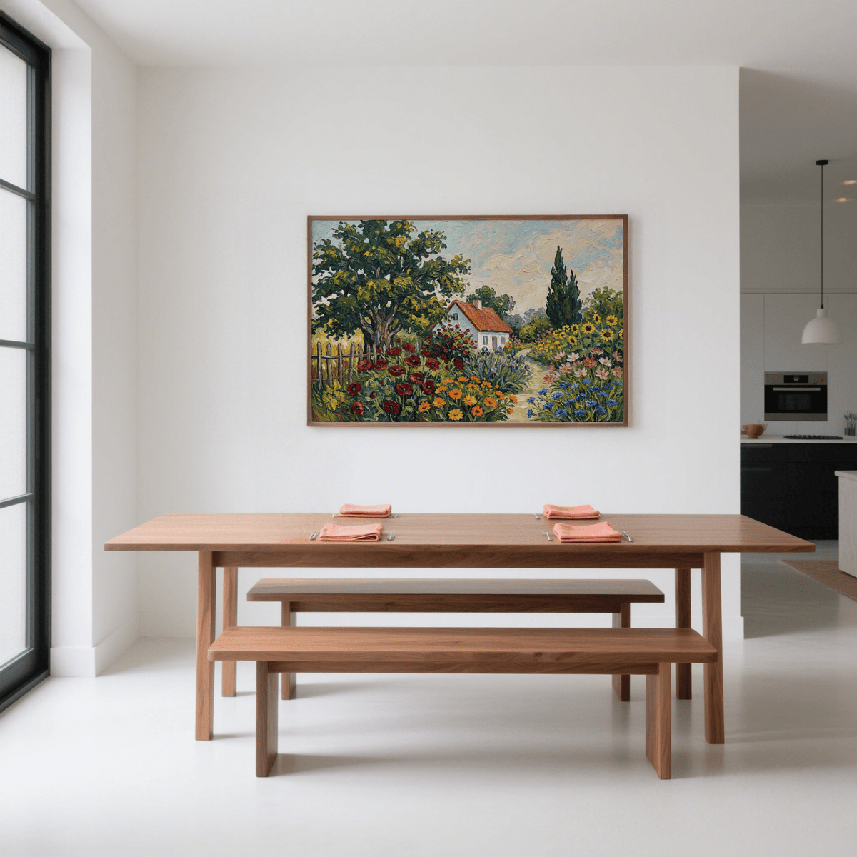 Peaceful Cottage Garden Art Print, multicolored wall art for bedrooms