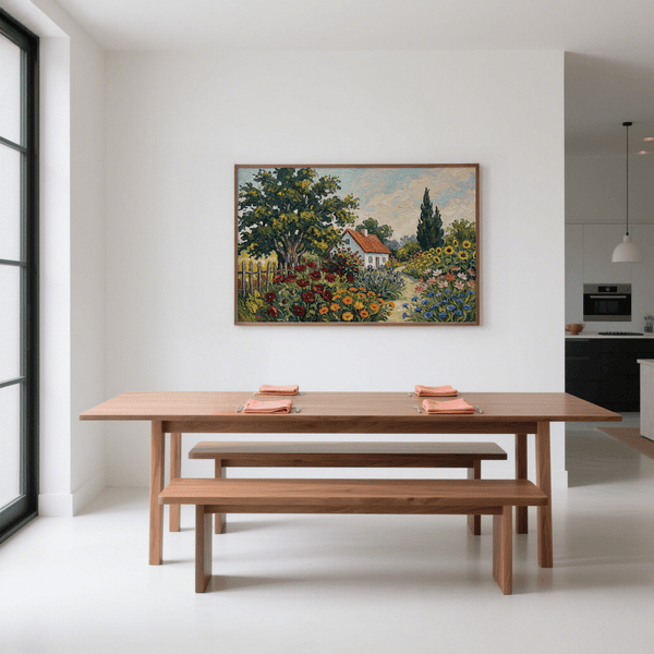 Peaceful Cottage Garden Art Print, multicolored wall art for bedrooms