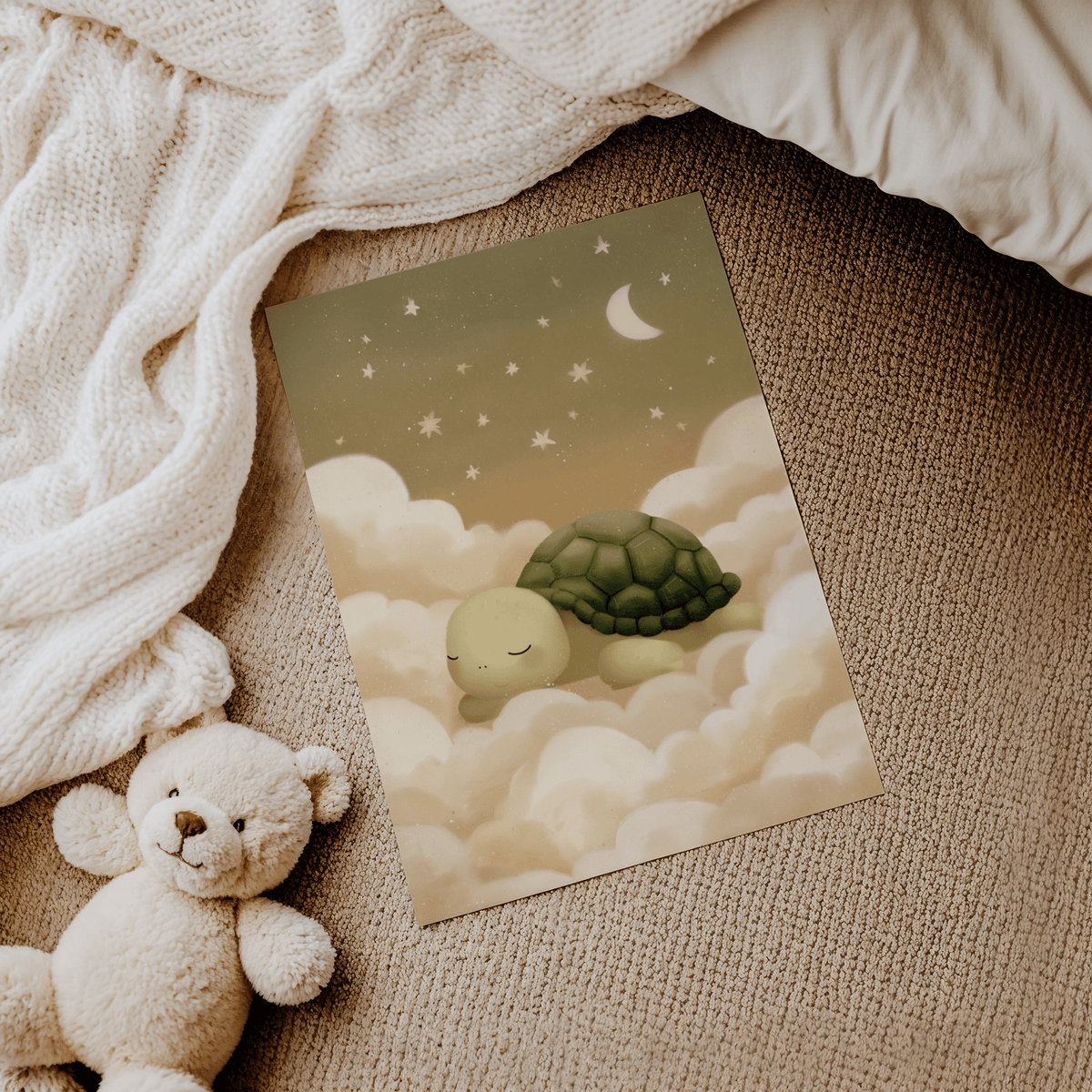 Cute Turtle Wall Art for kids space in beige and white