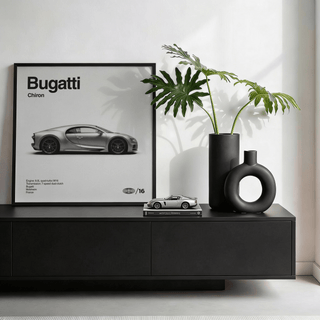 Bugatti Chiron Art Print in Black and White for living room wall