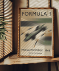 Graphic motorsport poster print showing FORMULA 1 title and Prix Automobile 1968