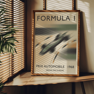 Graphic motorsport poster print showing FORMULA 1 title and Prix Automobile 1968