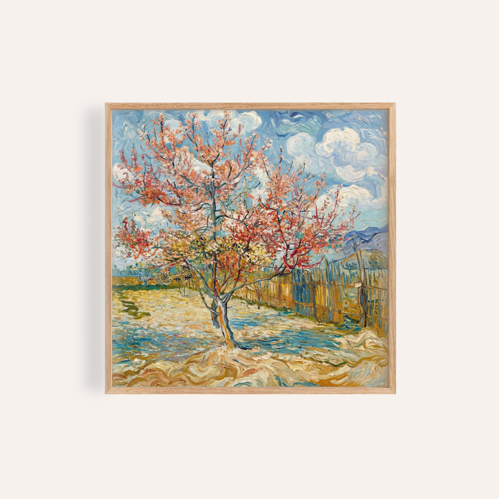 Spring Tree Art Print with Pink Blue and Beige for living room wall art