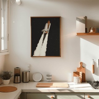 Rocket Launch Wall Art space themed, Black starscape for bedroom poster