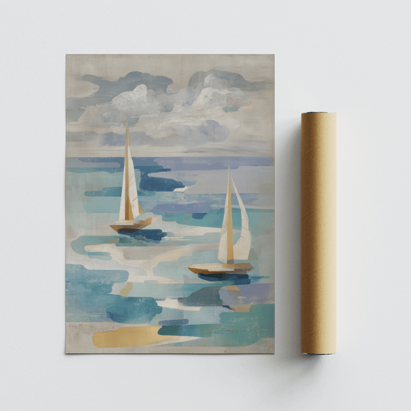 Coastal gray Sailboat Water Art for entryway wall art in blue tones