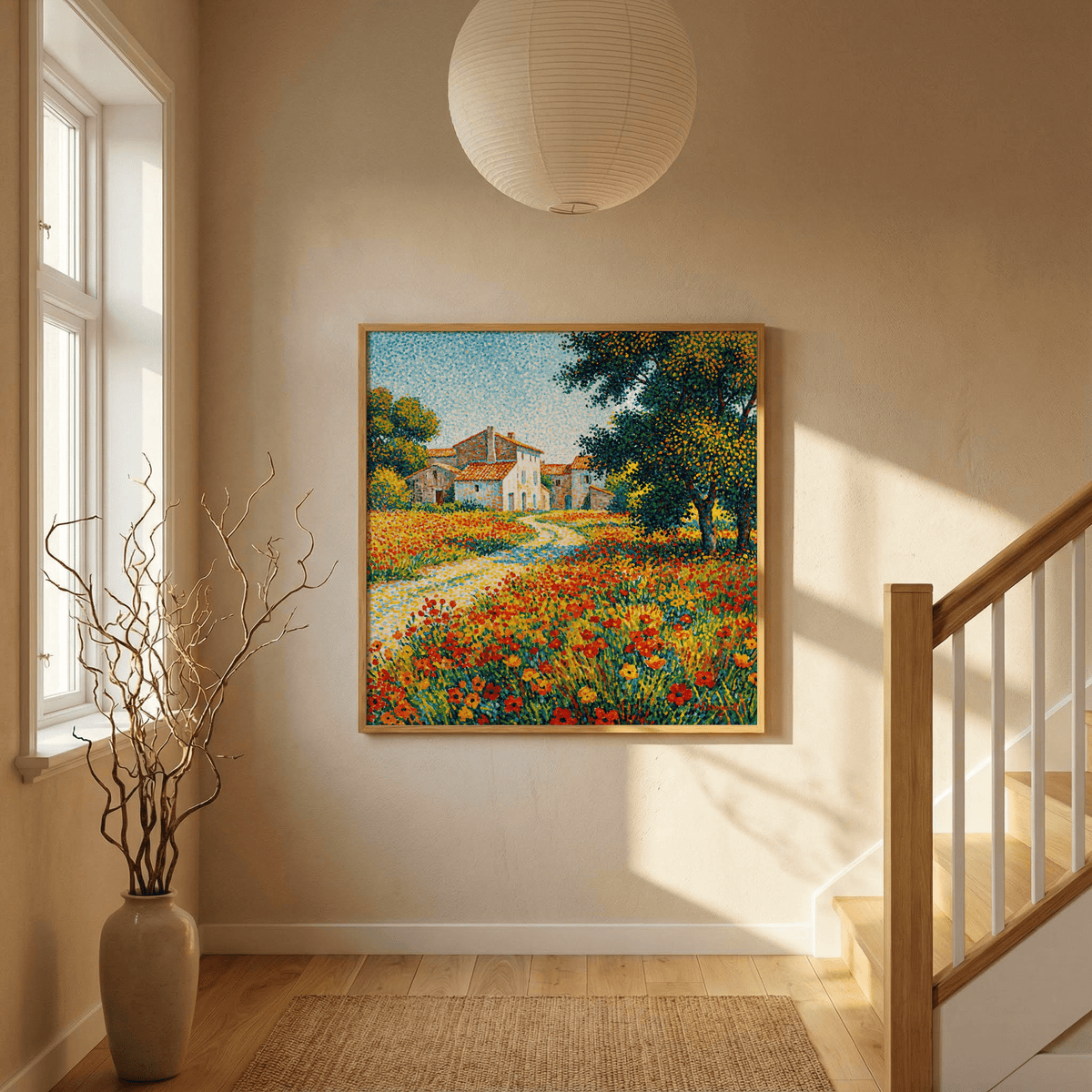 Flower Field Art Print with multicolored flowers for bedroom wall art