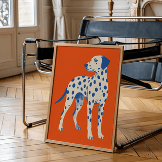 Modern Dalmatian Dog Art Print in Blue spots for office wall decor