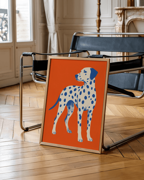 Modern Dalmatian Dog Art Print in Blue spots for office wall decor