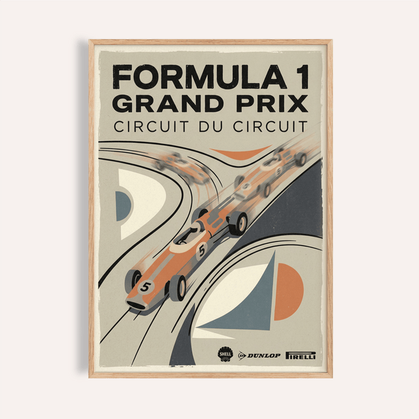 Vintage Racing Poster featuring number 5 Formula 1 car on curving circuit