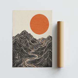 Serene Abstract Nature Wall Art for home decor, orange, beige and black print