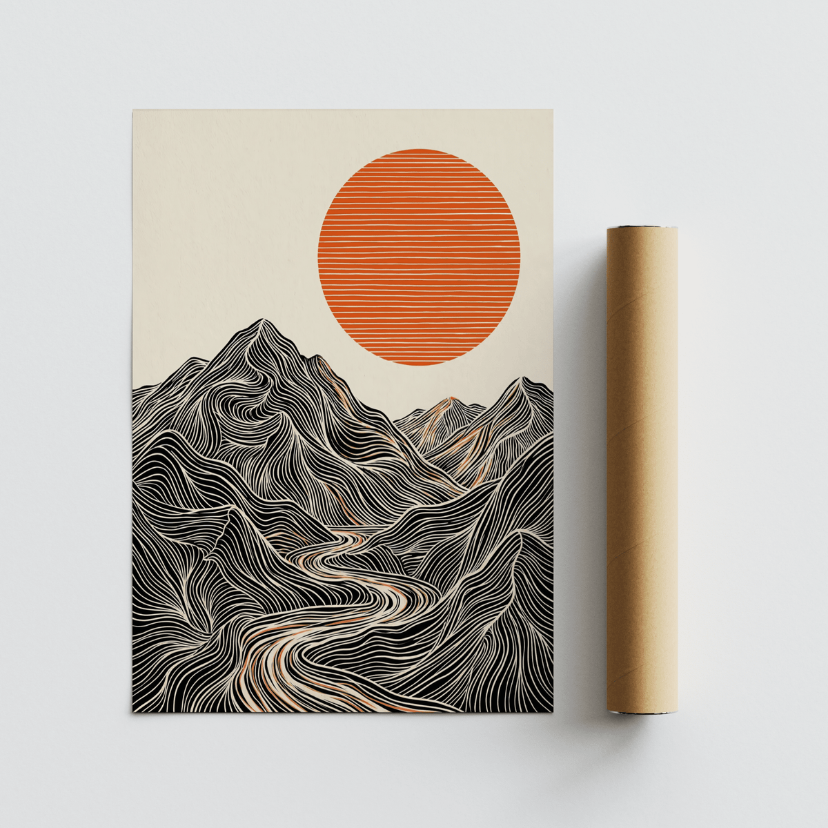 Serene Abstract Nature Wall Art for home decor, orange, beige and black print