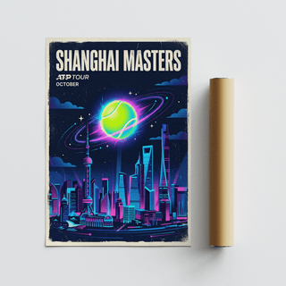 Vintage-style Shanghai Masters Tennis Print with large headline text and starry night sky