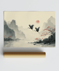 Traditional Ink Wall Art, Black and Gray lake scene for entryway decor